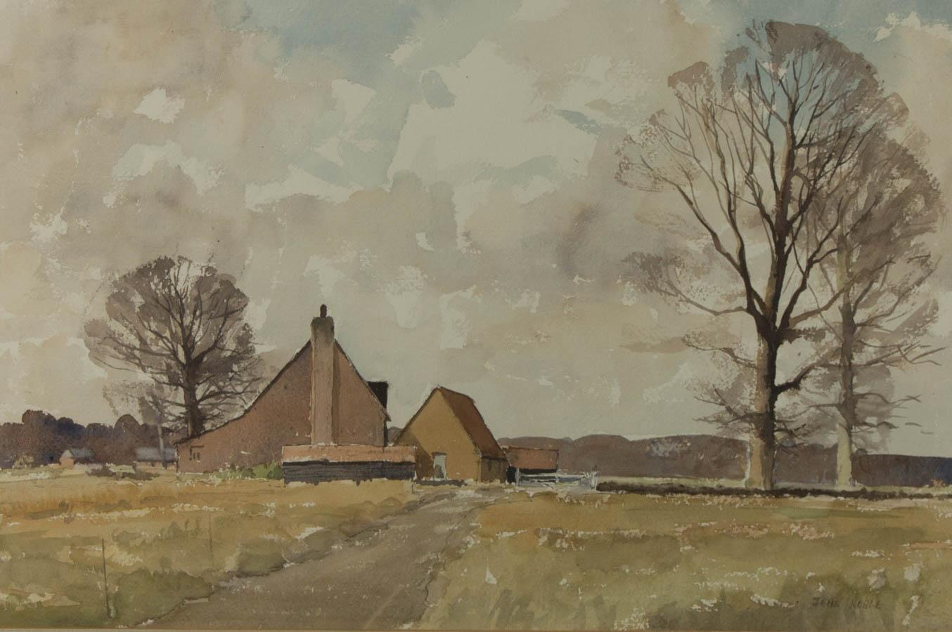 John E. Johns - Acquerello firmato e incorniciato dei primi del Novecento, Wartling, Sussex - Art di John E. Noble