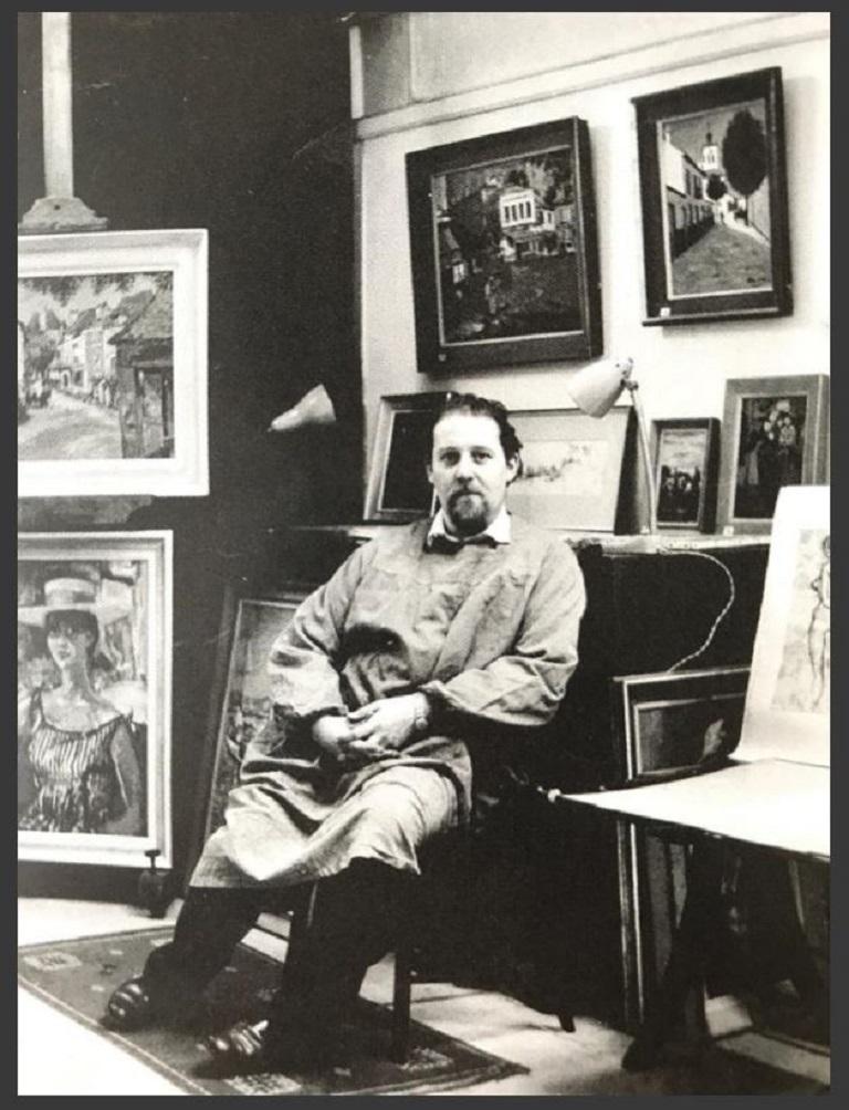 Peter Collins ARCA - Drawing au fusain de 1980, autoportrait, signé et encadré en vente 2