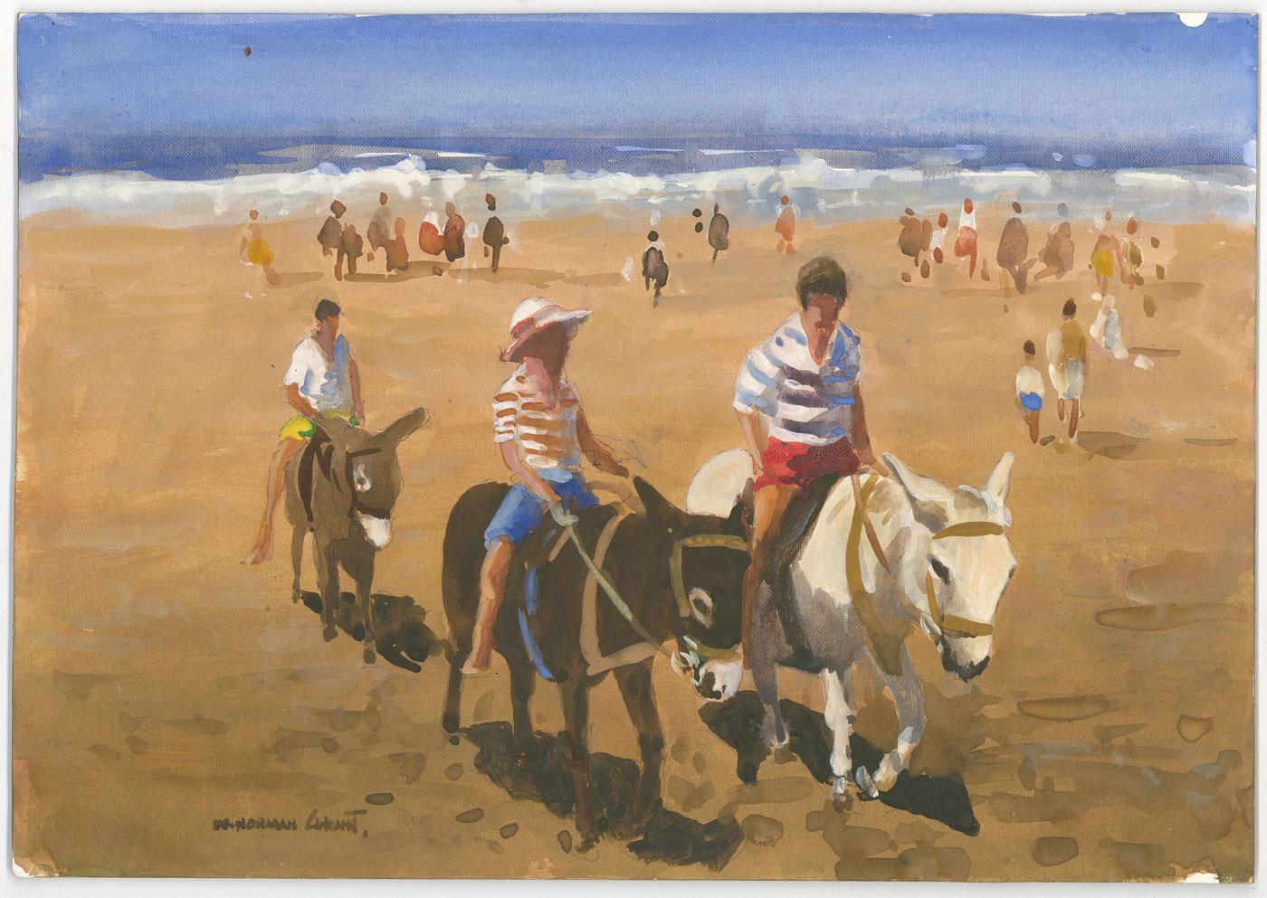 William Norman Grant (1918-2001) - Signed Original Contemporary Gouache. A fine gouache depicting children riding donkeys on a beach. Signed. On board. In fine condition.William Norman Gaunt (1918-2001) Born in Leeds, he studies under Walter Bayes