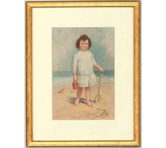 Alexander Strachan Buchanan - Signed 1916 Watercolour, Young Girl on a Beach