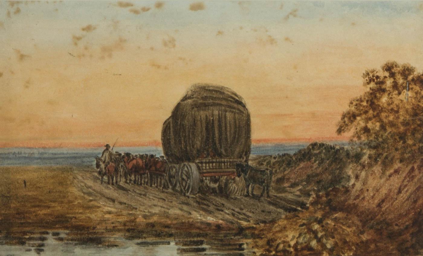 Early 20th Century Watercolour - Team of Horses Pulling a Wagon - Art by Unknown