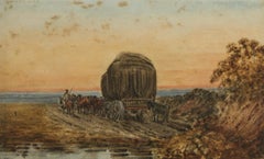 Early 20th Century Watercolour - Team of Horses Pulling a Wagon