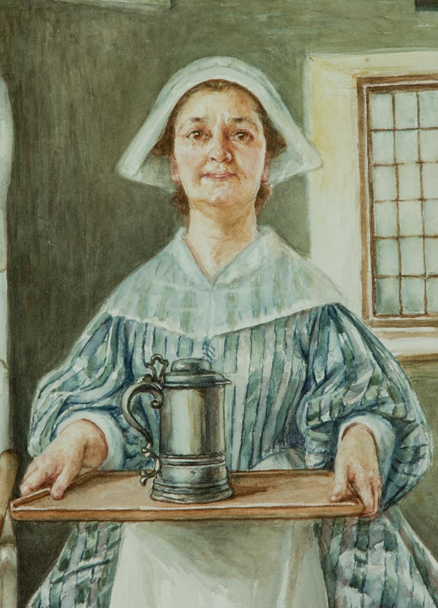 Minnie Asprey - Framed 1913 Watercolour, Portrait of a House Maid For Sale 3