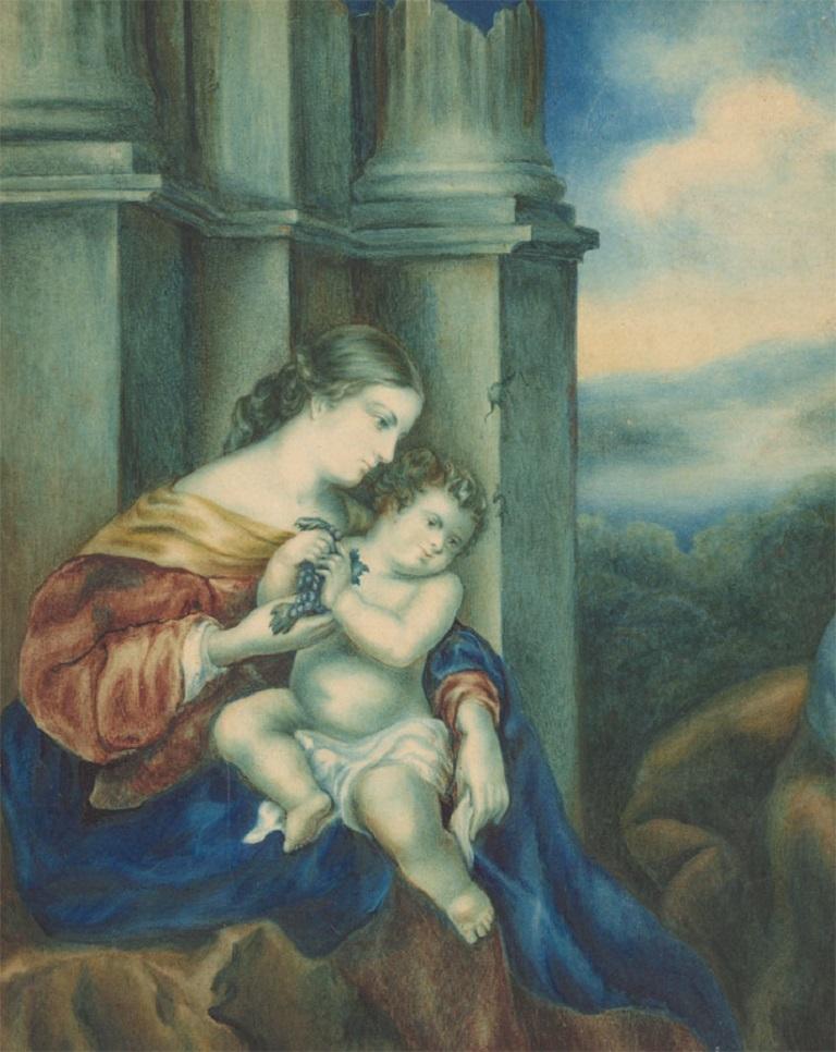 Isabella Ogilby - Exceptional 1840 Watercolour, Mother and Child in Temple Ruins For Sale 2