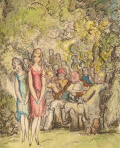 Vintage Harold Hope Read (1881-1959) - Watercolour,   FÃªte ChampÃªtre"