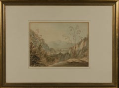 J. March - Acuarela enmarcada de 1793, Vista del río Derwent