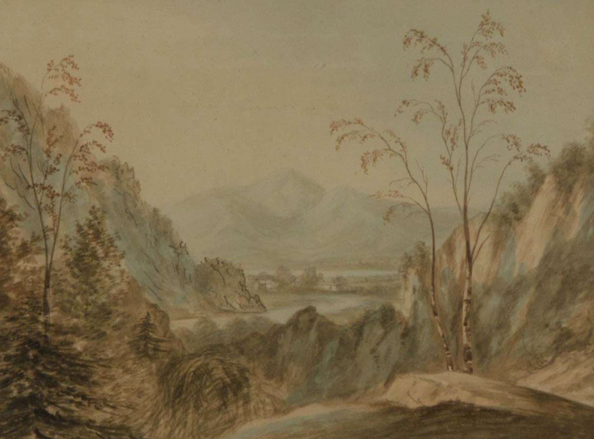 J. March - Gerahmtes Aquarell von 1793, Ansicht des Derwent River im Angebot 1