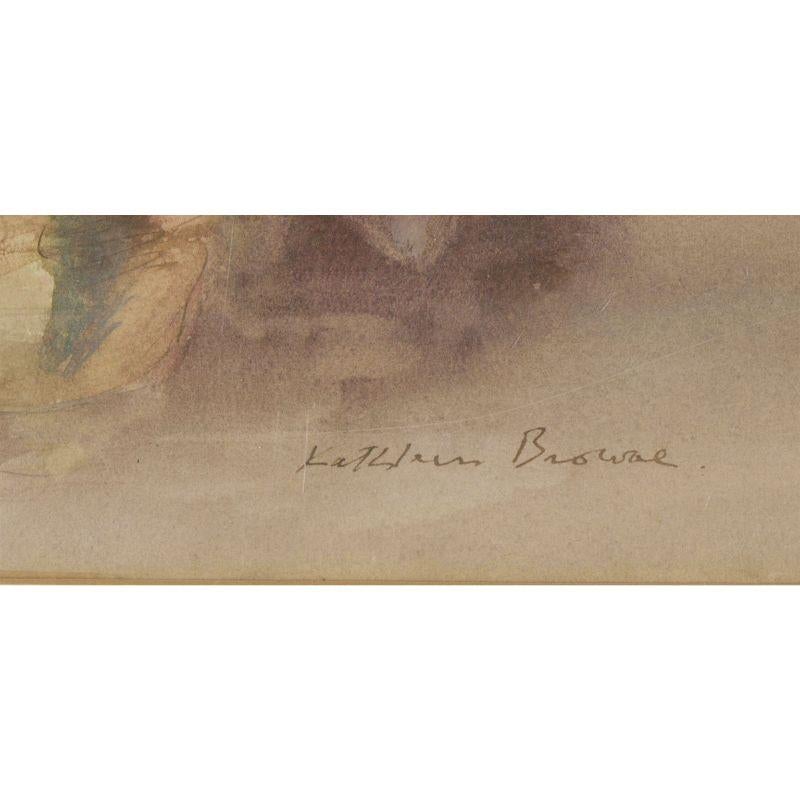 Kathleen Browne (1905-2007) – feines Aquarell aus der Mitte des 20. Jahrhunderts, Vase mit Pfingstrosen im Angebot 3