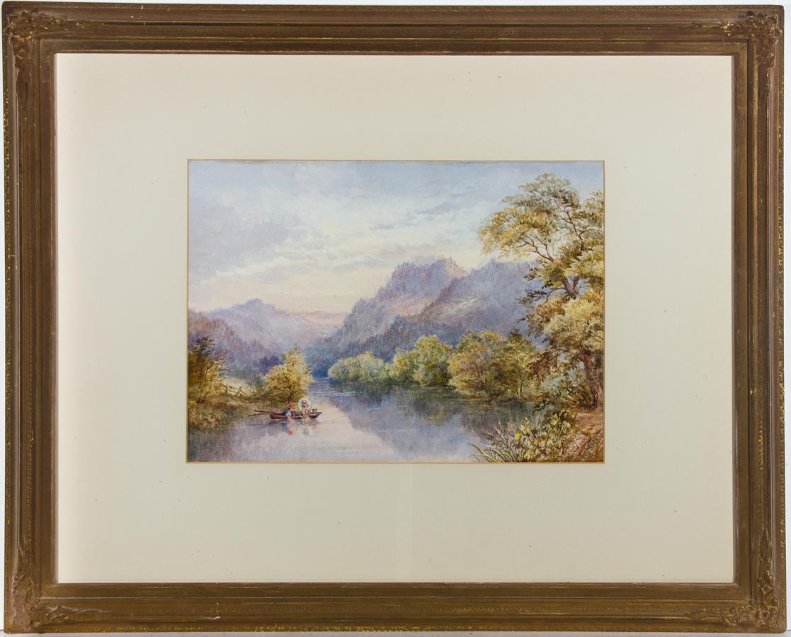 M. Thomas Thomas - Acquerello firmato e incorniciato del 1908, Pesca nel fiume