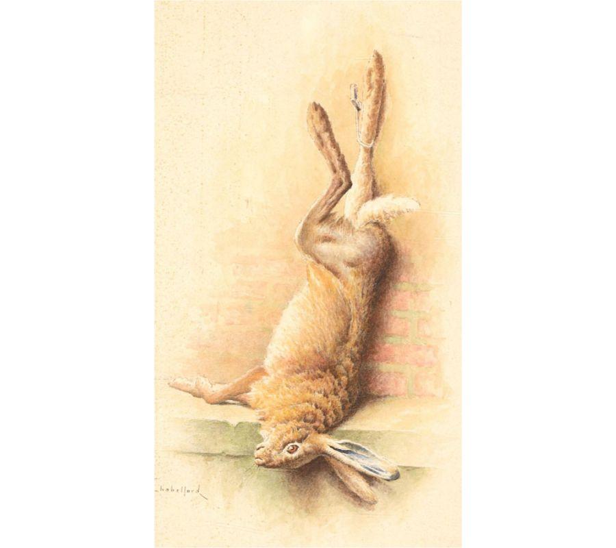 Chabellard - Signed & Framed Early 20th Century Watercolour, Hung Rabbit For Sale 2