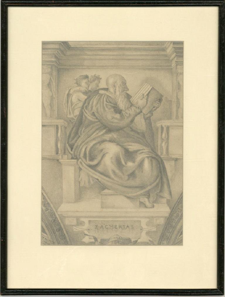 A.F. Remmett - 20th Century Graphite Drawing, Zacharias And Ezechiel For Sale 3