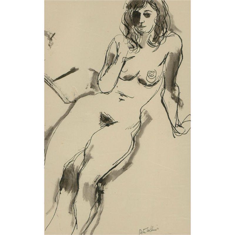 Peter Collins ARCA - 20th Century Pen and Ink Drawing, Reclining Nude Study For Sale 1