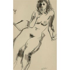 Peter Collins ARCA - Dessin au stylo et à l'encre du XXe siècle, étude d'un nu couché
