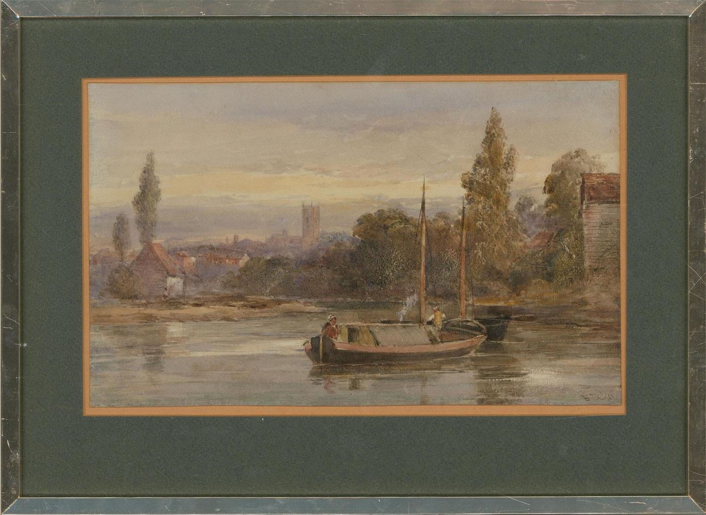 Edward Tucker (1825-1909) - Late 19th Century Watercolour, River Scene, Barge For Sale 2