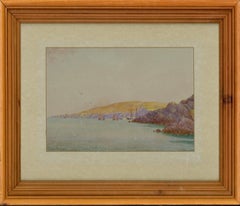 Aquarelle de Charles Ripper - 1919, Vue de la mer avec bateaux