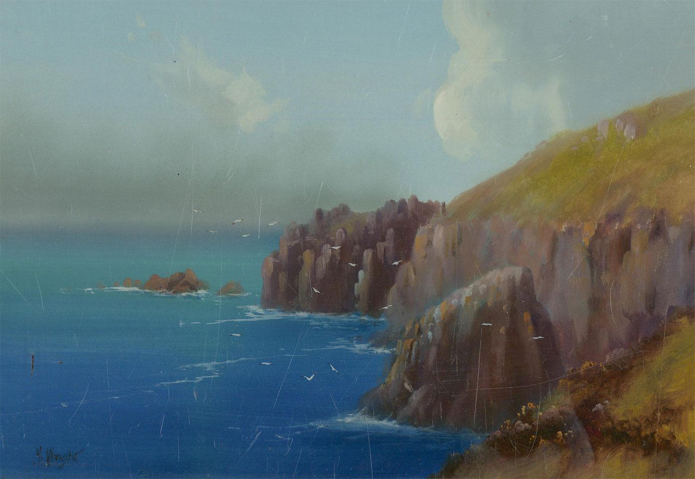 H. Wright - Signed & Framed Mid 20th Century Gouache, Coastal Scene For Sale 2