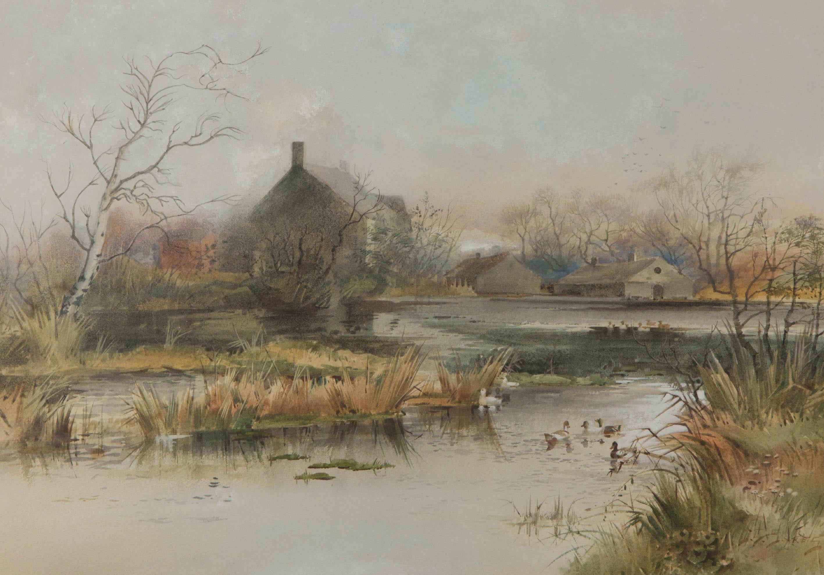 S. Sykes - Aquarell des frühen 20. Jahrhunderts, Flusssszene, Sheffield im Angebot 1