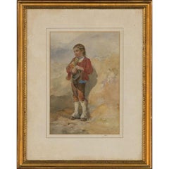 T. W. T.. - Signed & Framed 1857 Watercolour, Pyrenean Mountain Boy