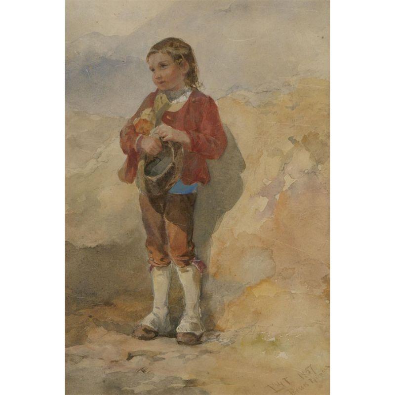 T. W. T.. - Signiertes und gerahmtes Aquarell von 1857, Pyrenean Mountain Boy im Angebot 2
