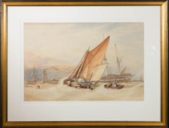 Antique A.H. - 1885 Watercolour, Boats at Sea