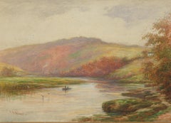 George Henry Jenkins (1843-1914) - Watercolour, River View with Boat