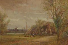 John Reginald Goodman - Early 20th Century Watercolour, Girl Feeding Chickens