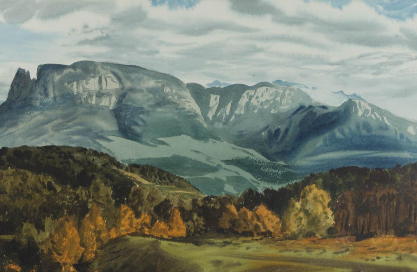 1956 Watercolour - Distant Mountains - Art by Unknown
