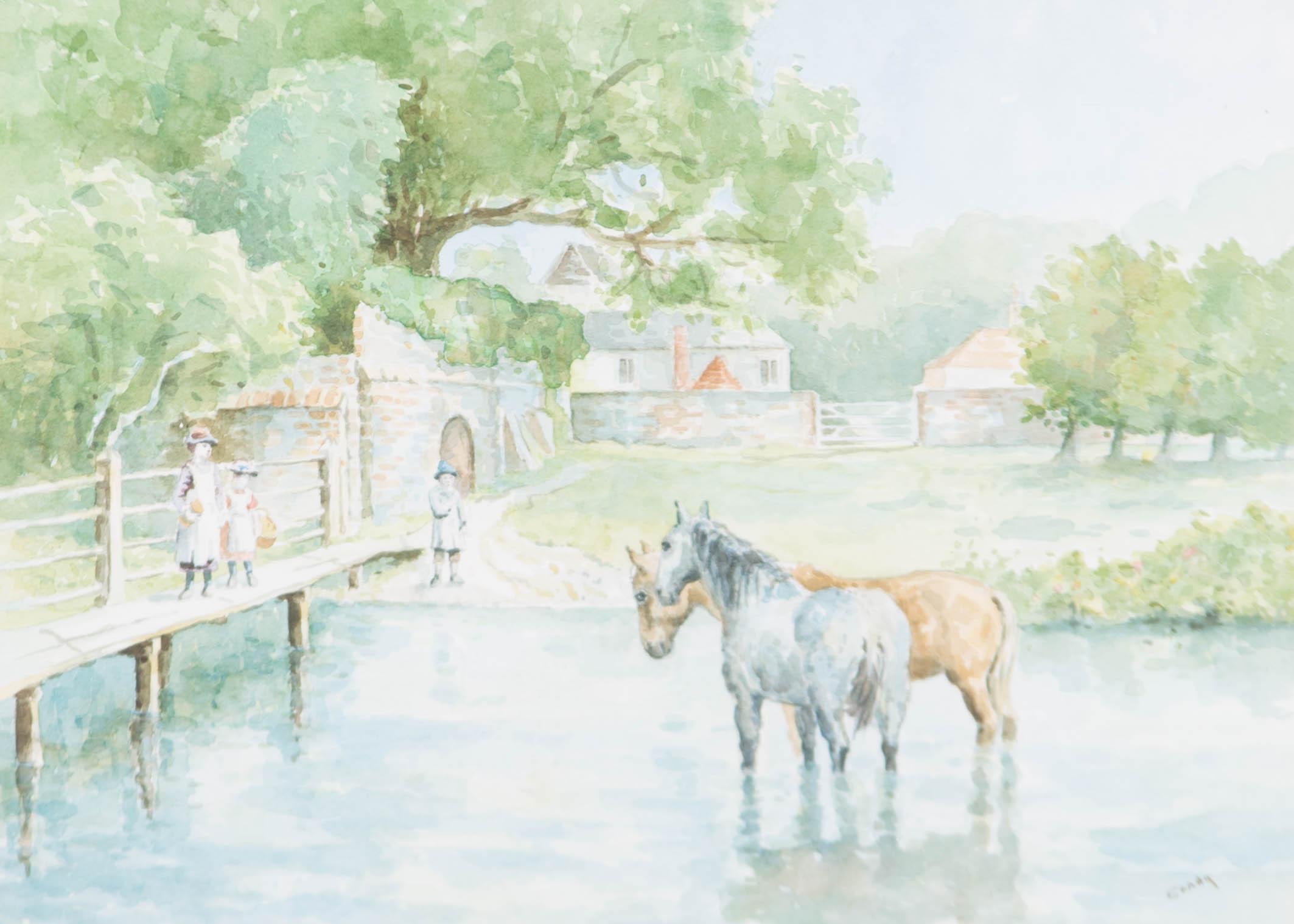 20th Century Watercolour - Horse Watching - Art by Unknown
