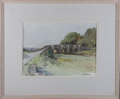 Jessie G. Taylor – signiertes und gerahmtes Aquarell, Cornish Bridge, Mitte des 20. Jahrhunderts