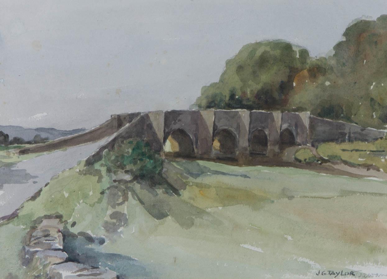 Jessie G. Taylor – signiertes und gerahmtes Aquarell, Cornish Bridge, Mitte des 20. Jahrhunderts im Angebot 1