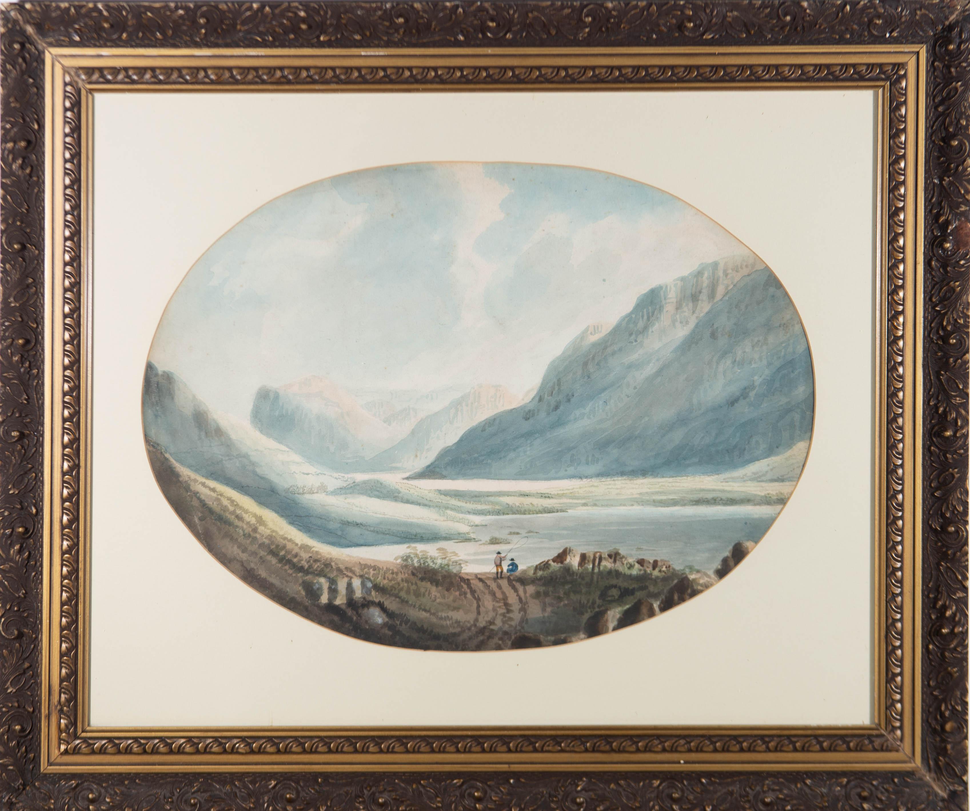 Unknown Landscape Art - Early 19th Century Watercolour - Mountain Lake Scene