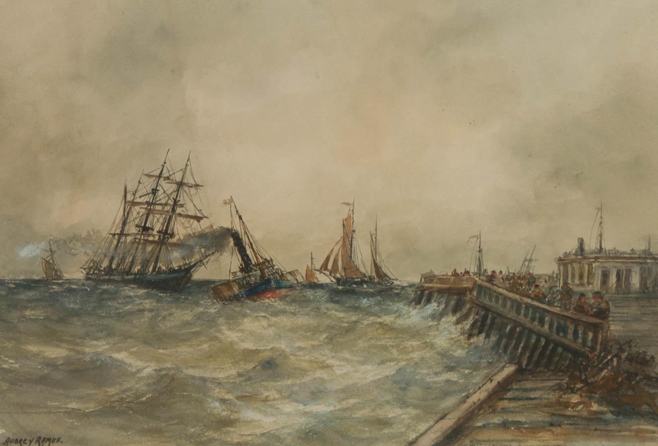 Aubrey Ramus - Aquarelle du début du 20e siècle, Tempête en mer 1