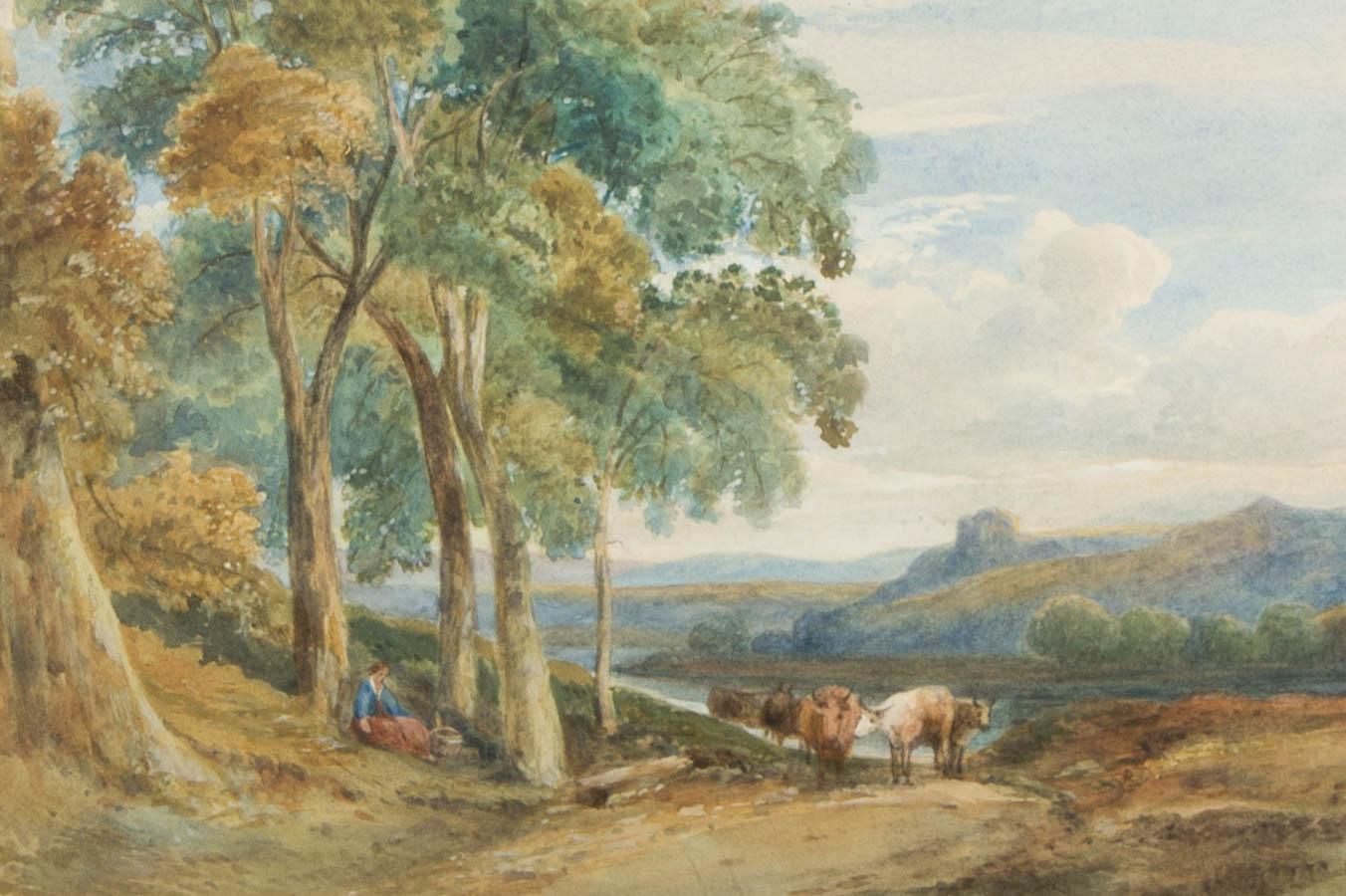 Gerahmtes Aquarell des 19. Jahrhunderts - Aquarell der britischen Schule (Braun), Landscape Art, von Unknown