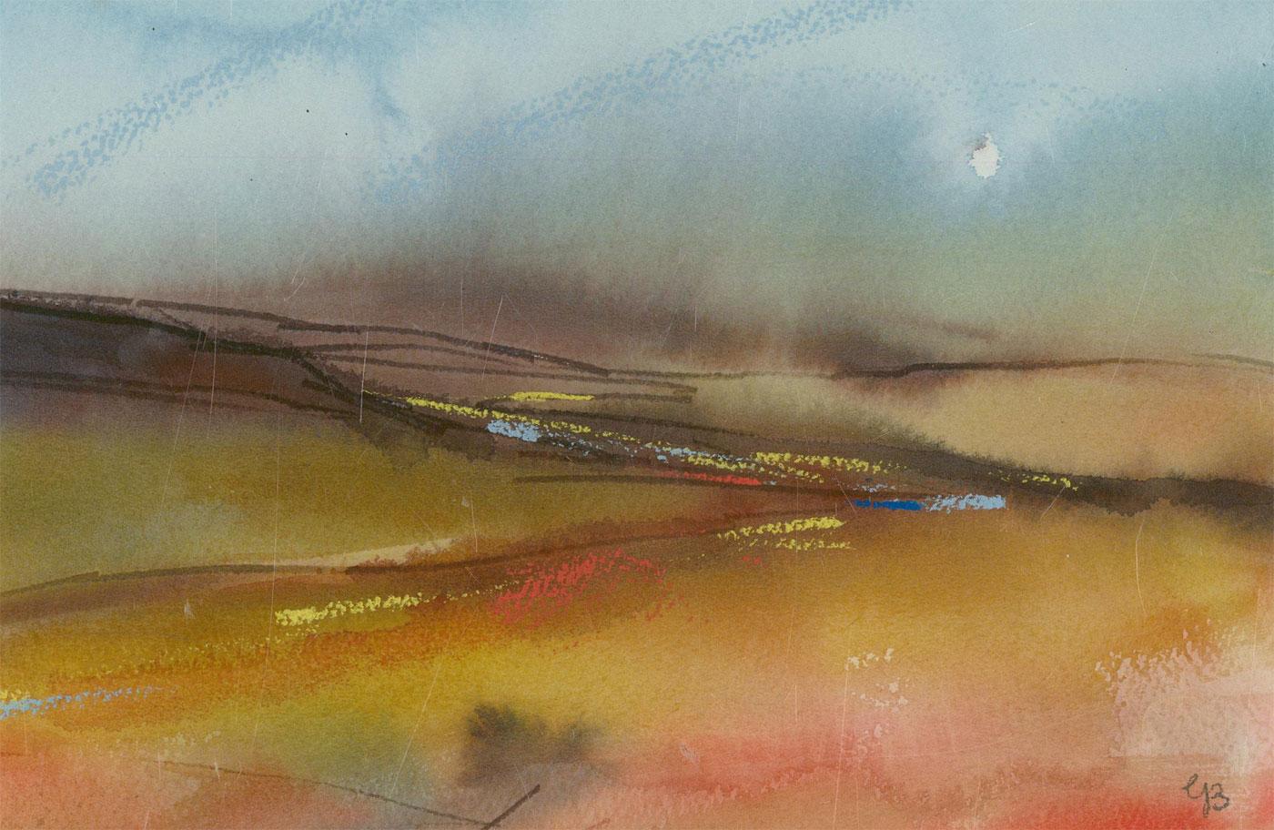 G.B. - Contemporary Watercolour, Abstracted Fields For Sale 3
