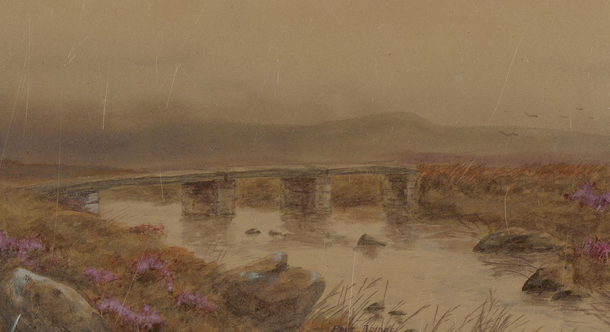J.L. Aquarelle de William Williams de la fin du XIXe siècle, Post Bridge - Art de J.L. Williams