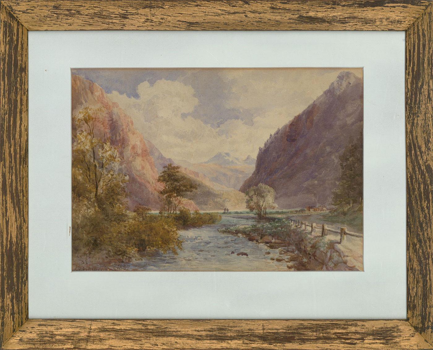 1887 Watercolour - Le Prese di Poschiavo, Switzerland - Brown Landscape Art by Unknown