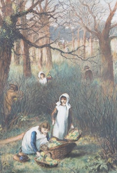 Mid 19th Century Watercolour - Gathering Wintercress Flowers