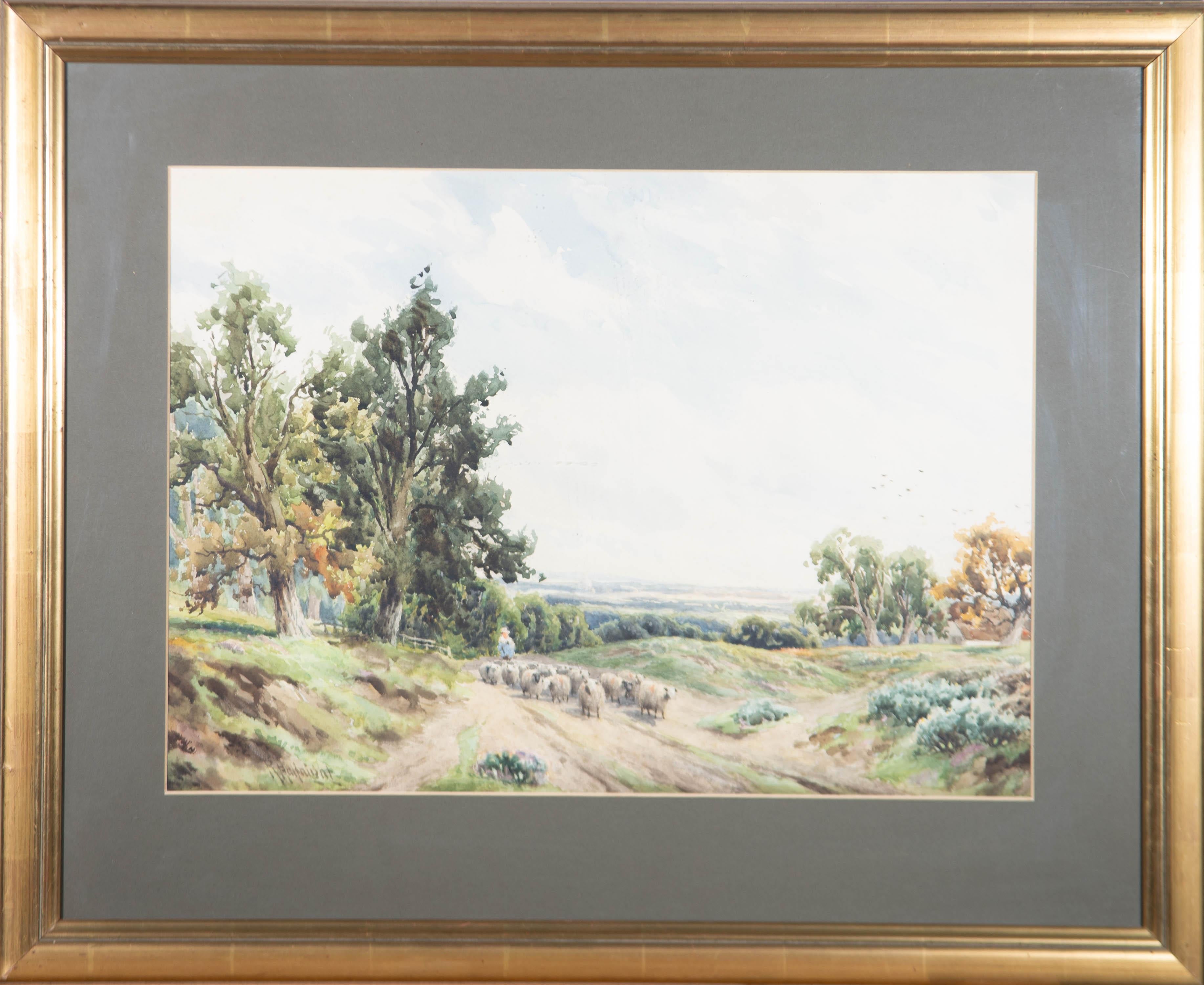Richard Williams Halfknight (1855-1925) - Acquarello, Ludshott Common - Landscape Art Grigio di Richard Willliam Halfknight