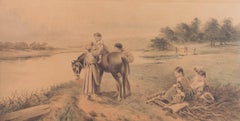 18th Century Watercolour - A Horse Ride For The Children