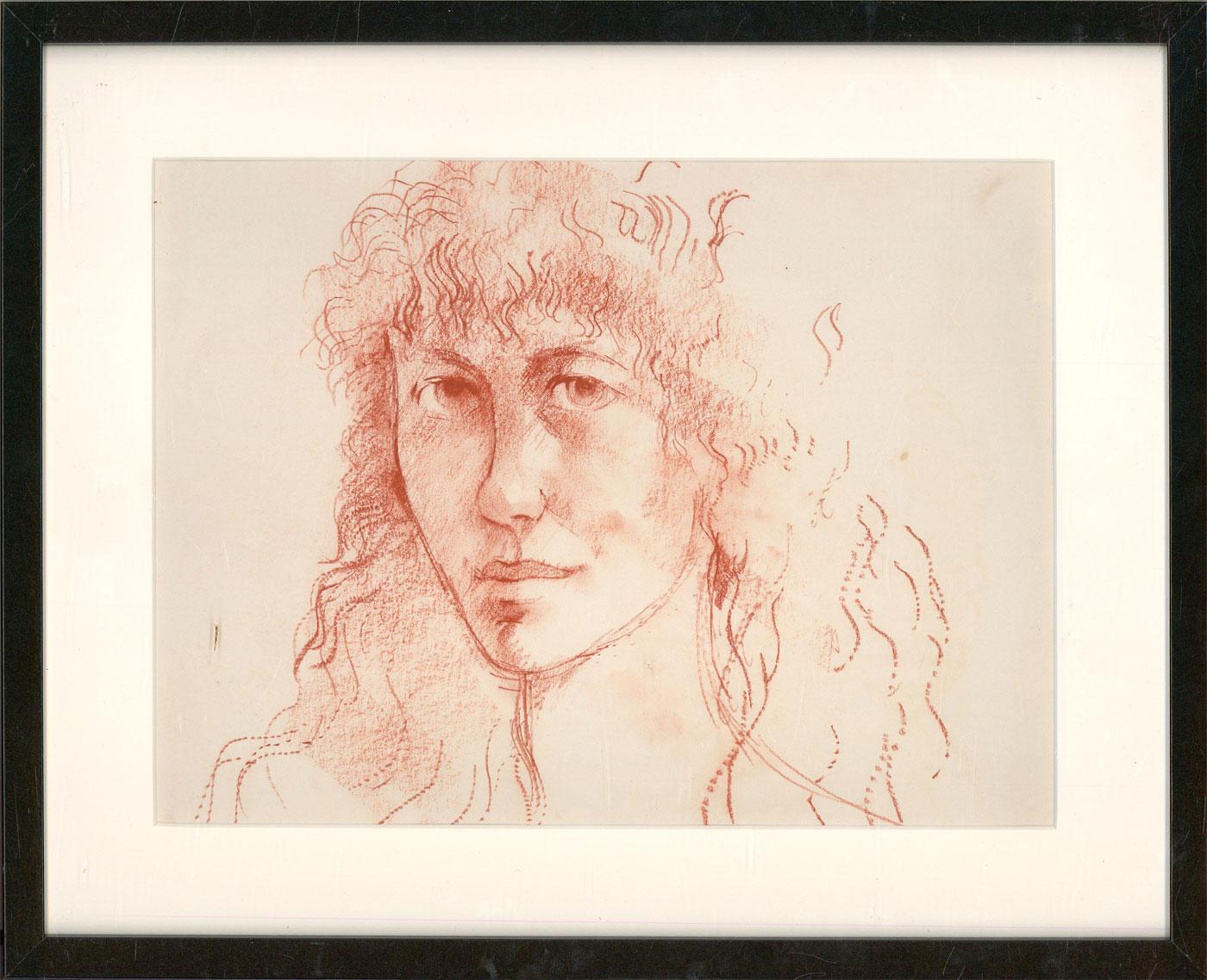 Peter Collins ARCA - Drawing contemporain en craie, Jeune femme en terre cuite