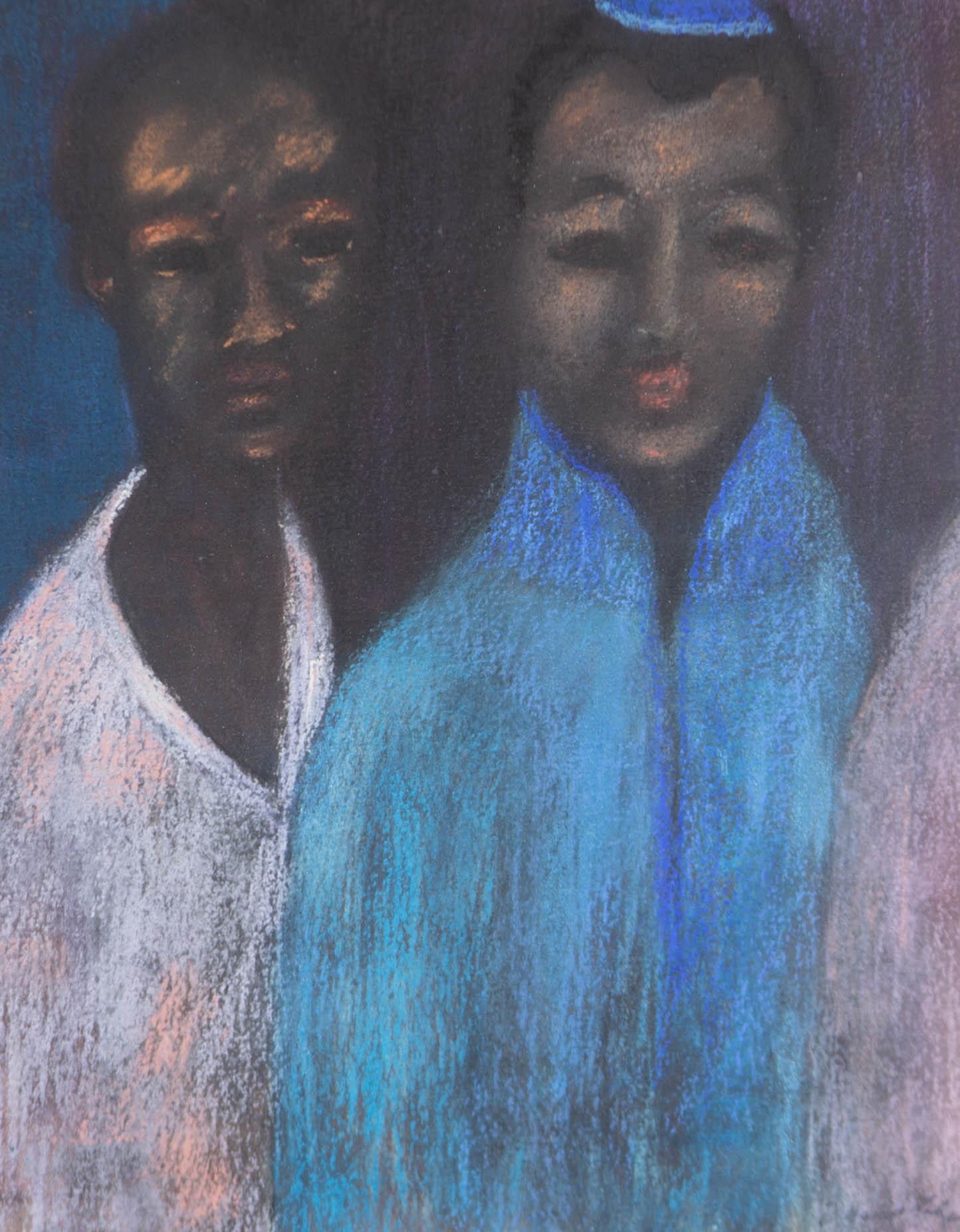 J. Cohen - 20th Century Pastel, Portrait of Two Figures For Sale 1