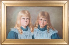 Pastel, The Twins, dessin de C. R. Shand, signé et encadré 1891