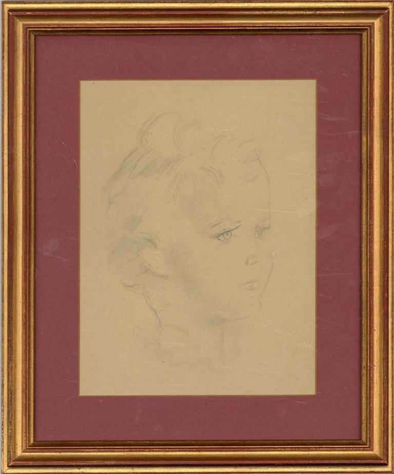A fine graphite drawing by the artist Alfred Kingsley Lawrence, depicting a young boy. Even though this work is unsigned, it belongs to a collection by the artist. Well-presented in a pale red card mount and in a distressed gilt effect frame. On