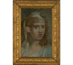 Antique Mid 19th Century Pastel - A Troubled Young Woman