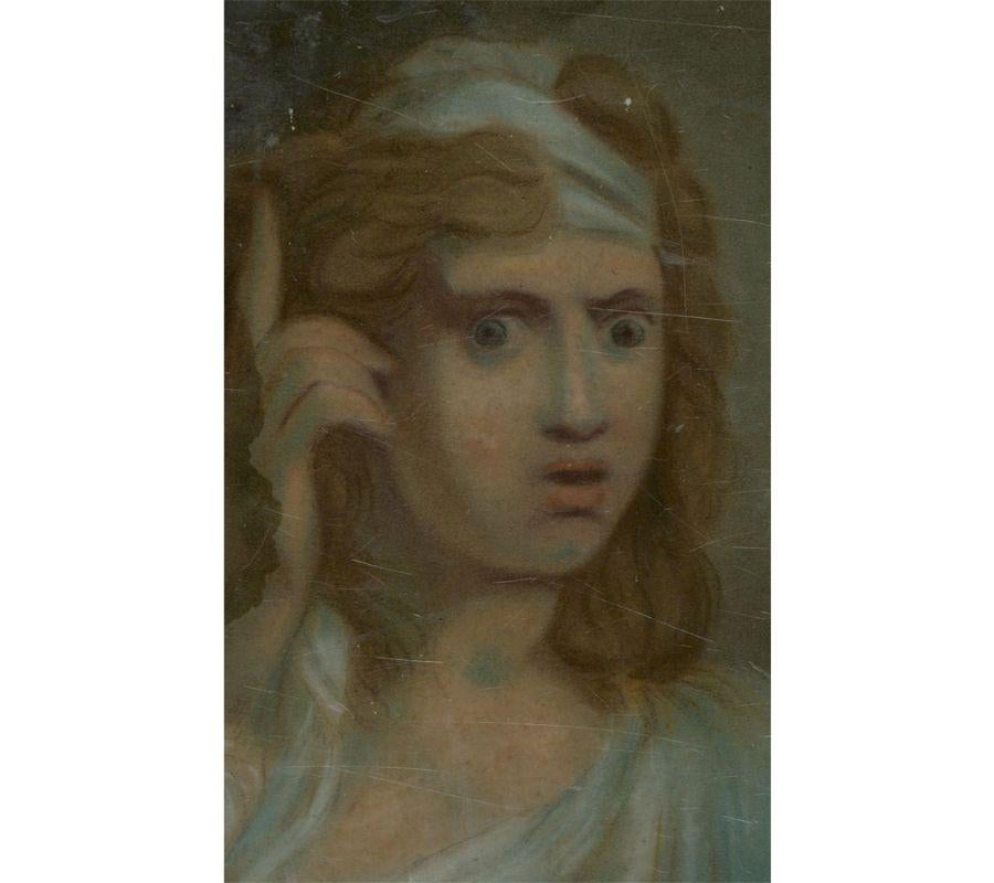 Pastellfarbenes Mid-Century-Pastell – eine gepflückte junge Frau (Braun), Portrait, von Unknown
