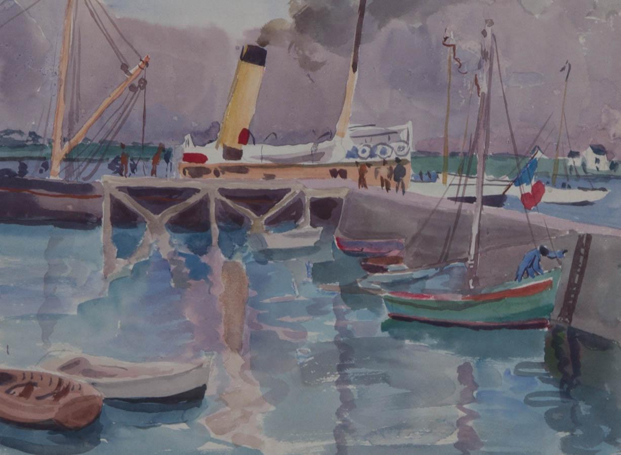 Maria Sophie Ludlow (1869-1951) - 1925 circa Acquerello, Traghetto alle Iles de Lerins in vendita 2