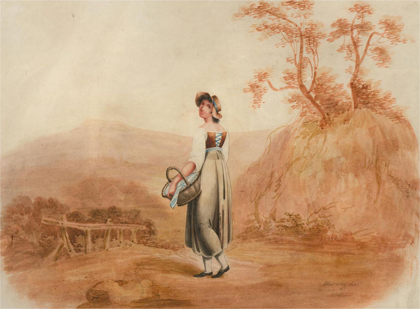 H. Harding - Signed 1818 Watercolour, Walk to the Market For Sale 1