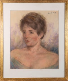 Gerahmtes Pastell-Porträt einer Frau aus der Mitte des 20. Jahrhunderts