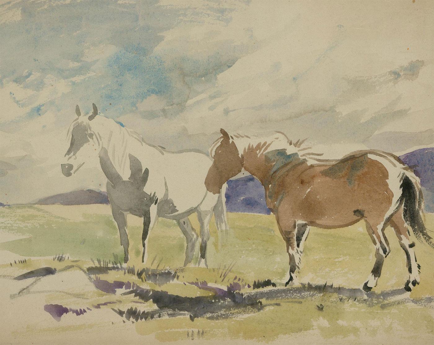 Attrib. John Murray Thomson (1885-1974) - Early 20th Century Watercolour, Horses For Sale 2