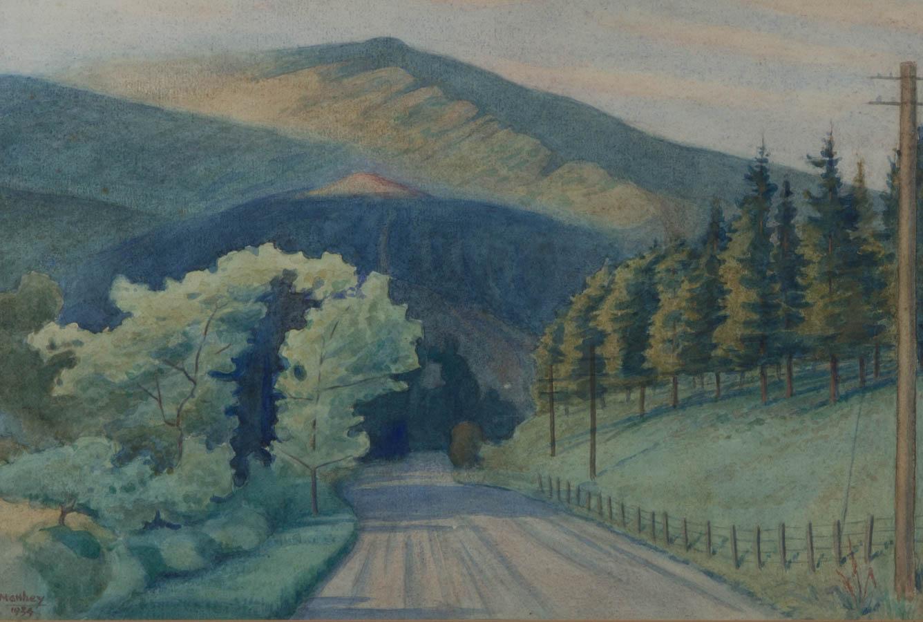 H.L. Matthey - Framed 1934 Watercolour, Towards the Mountain For Sale 1